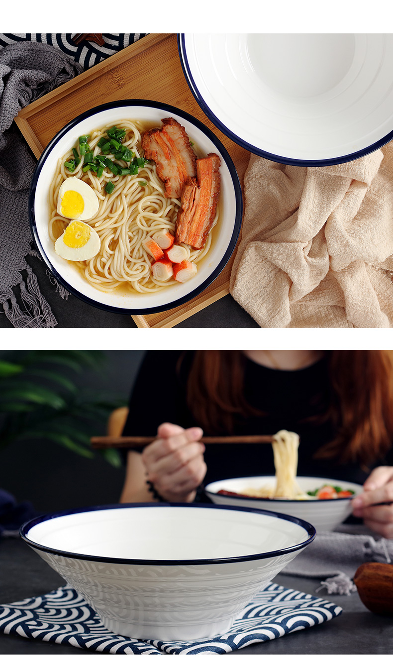 Ceramic bowl household under the glaze color large noodles soup bowl creative simple salad bowl jingdezhen tableware continental eating bread and butter