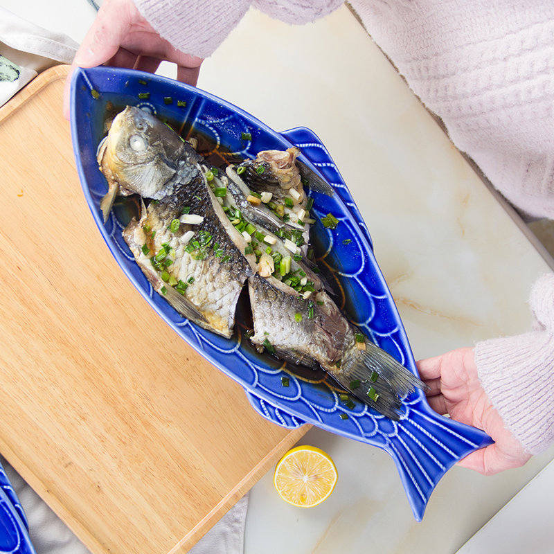Ceramic grilled fish dish creative household contracted dishes dish Japanese - style tableware glaze color large characteristics under company's steamed fish dish