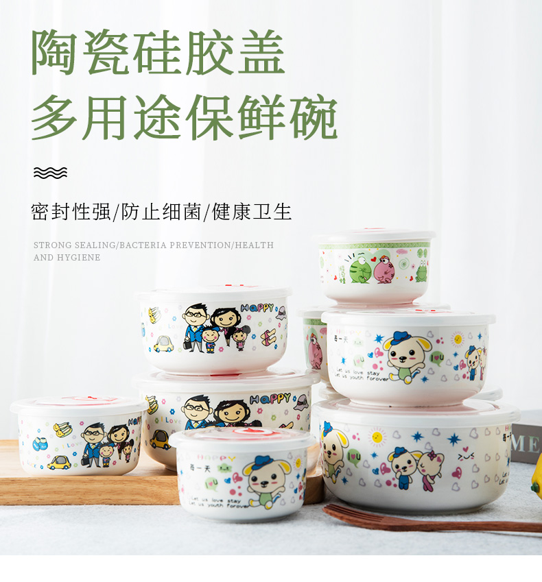 Ceramic fresh noodles bowl three - piece microwave preservation box seal lunch large package with cover students