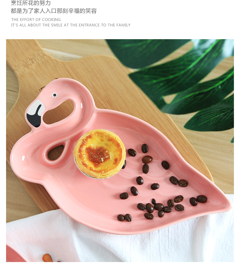 Ins girl hot pink flamingo snacks disc ceramic bowl dessert fruit breakfast snack plate dry fruit tray