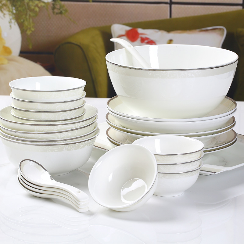 Ipads China dishes suit household ceramics tableware is contracted to eat noodles in soup bowl chopsticks combination of continental plate four people
