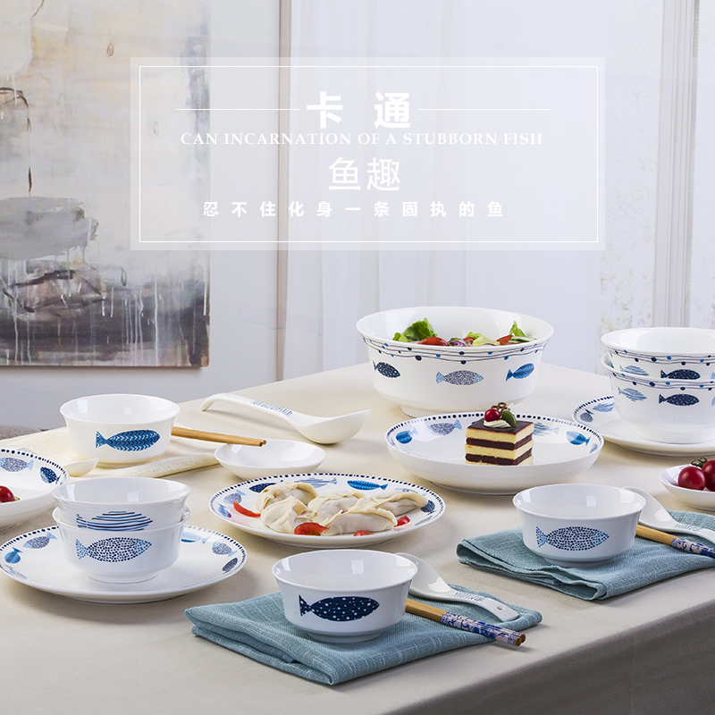 Jingdezhen ceramic dishes suit Japanese household, lovely dinner cutlery creative ipads porcelain bowl chopsticks pan spoon combination