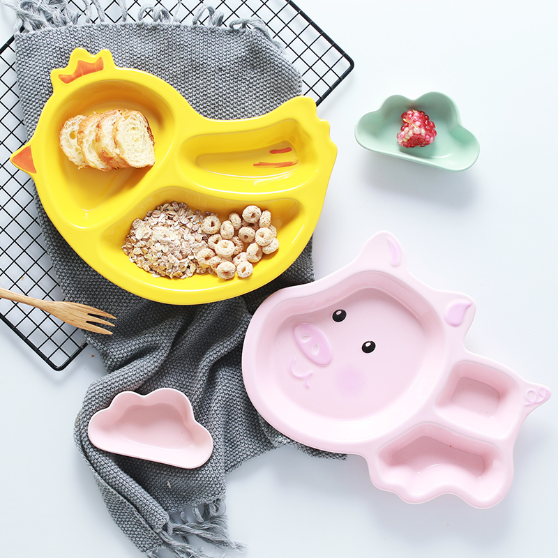 Baby tableware of pottery and porcelain plates children creative cartoon animals breakfast dish bowl to household space frame plate