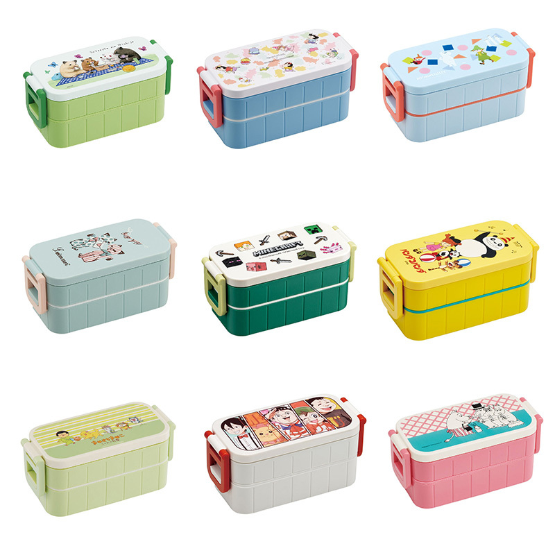 Japanese-Made Skater Double-Layer 600ml Lunch Box, Student Cartoon Lunch Box with Chopsticks, Microwaveable