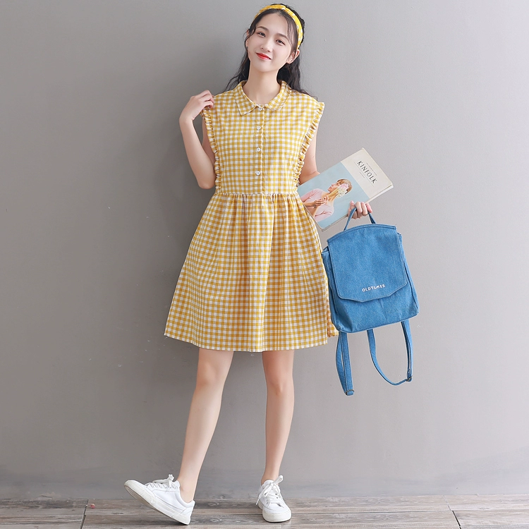 Váy cotton và váy cô gái mùa hè 2020 học sinh trung học cơ sở mới phiên bản Hàn Quốc của chiếc váy dài kẻ sọc lỏng lẻo - Sản phẩm HOT