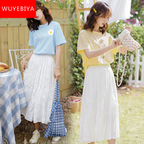 Small frescoed dress Dress Girl Summer Dress 2022 New Middle Middle School High School Student Korean Version Long Skirt Two Suits
