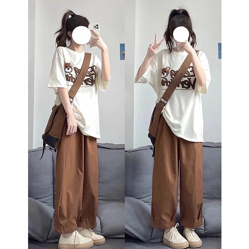 Sports Suit for Girls, Spring 2026 New Style, Casual Thin American-Style Short-Sleeved Two-Piece Set for Junior High and High School Students
