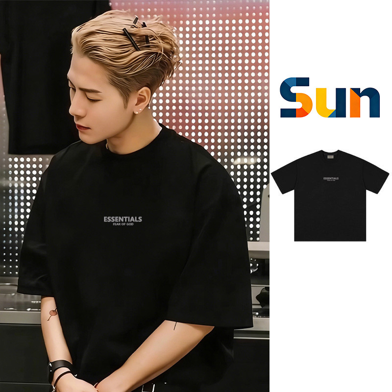 Jackson Wang Style Black Short-Sleeve T-Shirt for Men and Women, Summer Casual Couple Outfit, Lyocell Ice Silk Half-Sleeve Top
