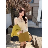 Осенний комплект, зеленый лонгслив, свитер, кружевная куртка, юбка