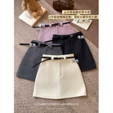 Сиреневая шерстяная юбка, защитное белье, демисезонная мини-юбка, с акцентом на бедрах, А-силуэт, высокая талия