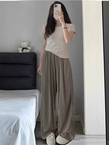 Шелковые штаны, подходит для подростков, высокая талия, свободный прямой крой