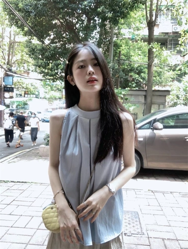 Летняя сексуальная синяя рубашка без рукавов, французский стиль