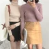 Phiên bản hàn quốc của áo len mới cổ cao màu hoang dã áo len dài tay cho học sinh mùa thu áo len chui đầu áo len đáy quần áo phụ nữ áo len thổ cẩm Áo / áo thun