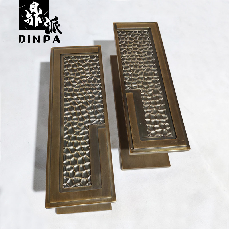 New Chinese antique door handle glass door handle hotel door handle double door bronze square handle pair