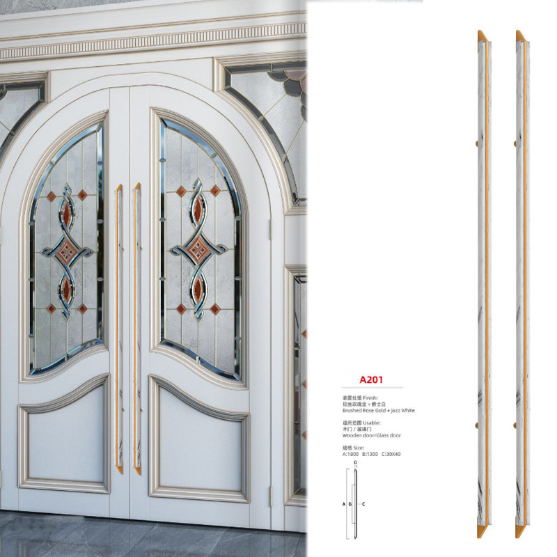 Light luxury stainless steel inlaid jade club villa door wooden door handle custom metal transfer marble handle