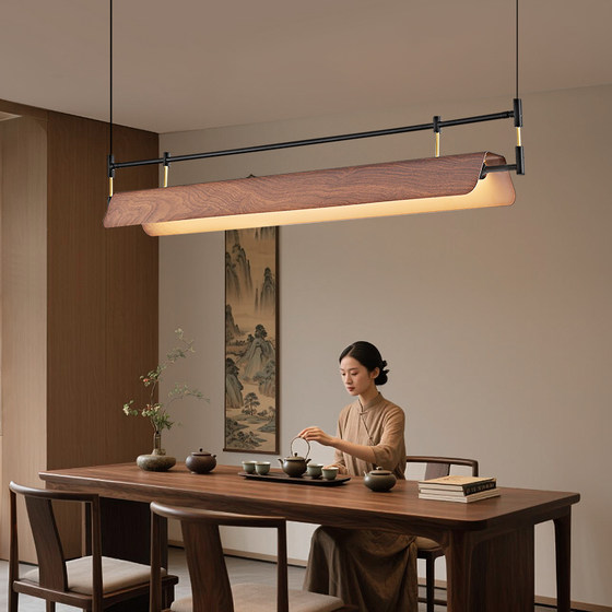 Song Dynasty Aesthetic Tea Room Chandelier, Long Strip, Zen Style, Chinese Style, Walnut Color, Restaurant Bar Counter, Study, Guesthouse