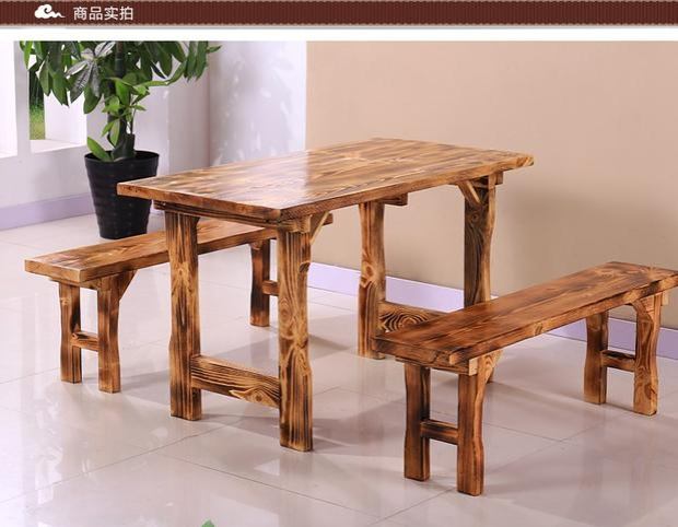 Bàn ghế gỗ carbonized rắn đồ nội thất retro thanh giải trí ngoài trời - Bàn ghế ngoài trời / sân ghế cafe ngoài trời
