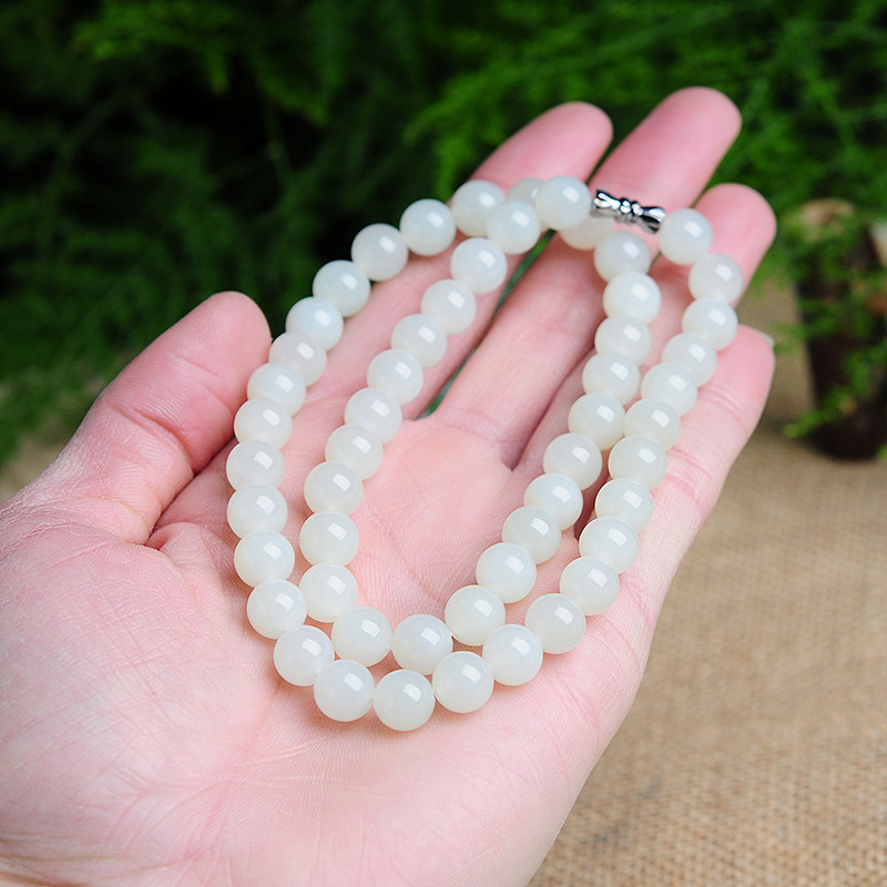 Female jade necklace with certificate and Tian jade 8mm necklace chain natural jade bare stone fine water embellish