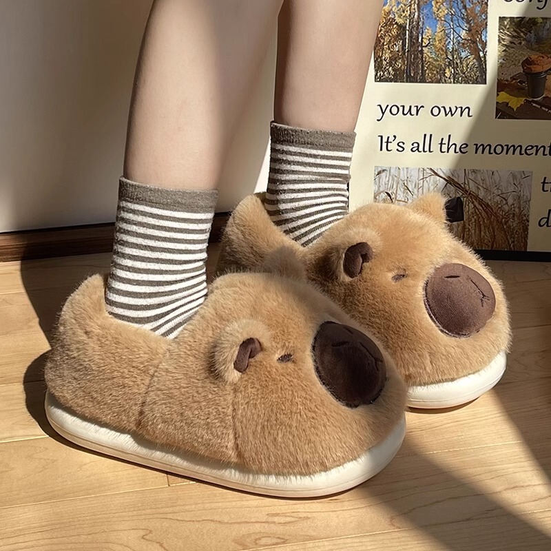 New Winter Capybara Slippers Cotton Shoes Capybara Slippers Guinea Pig Warm Girls' Home Plush Shoes