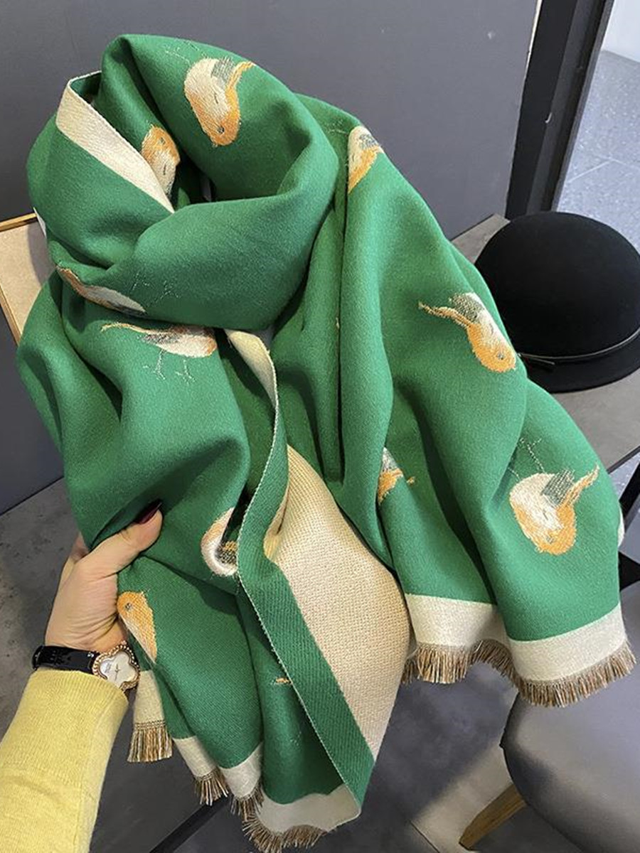Japan Cosp Kosp green bird ~ high - senior cashmere scarf female shawl with thick warm long cloak