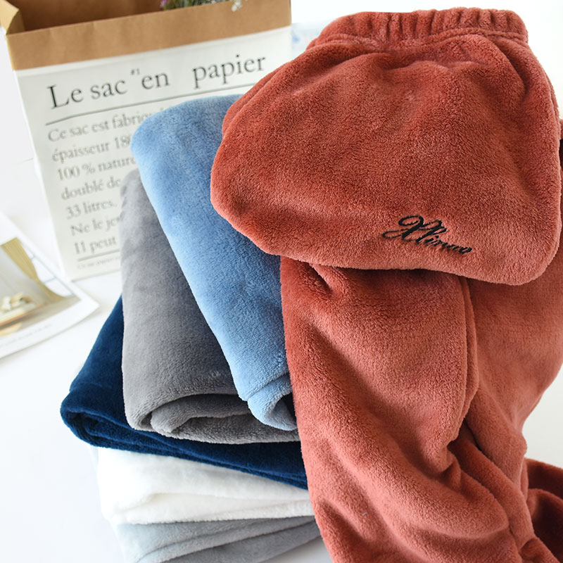 Autumn and winter flannel men's pajamas winter thickened warm large size coral velvet loose dad home pants