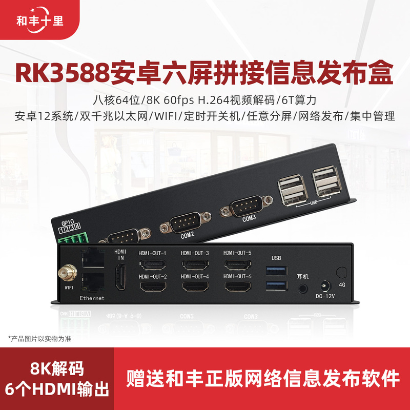 Rk3588 Splicing Controller 8K Six HDMI Gigabit Network Port Multi-Screen Synchronization Remote High-Definition Playback Terminal Rk3588 Splicing Controller 8K Six HDMI Gigabit Network Port Multi-Screen Synchronization Remote High-Definition Playback Terminal