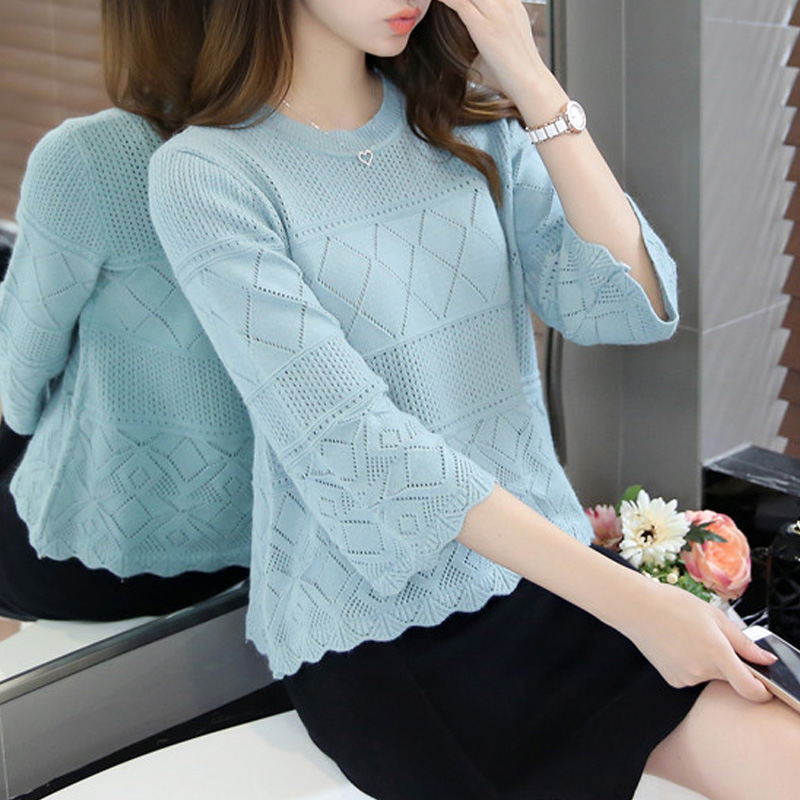 Spring and autumn 70% sleeves Knitted Shirts Women's Dress Hollowed-out Thin blouses 2022 new loose sweater ladies hit undershirt