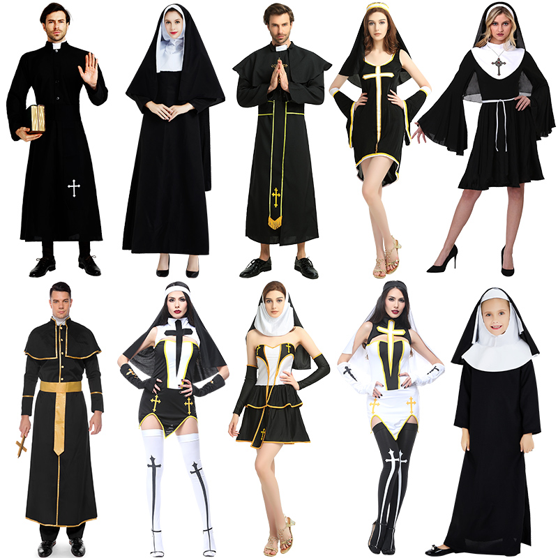 Halloween nun costume adult cosplay male missionary priest costume Virgin Mary priest costume