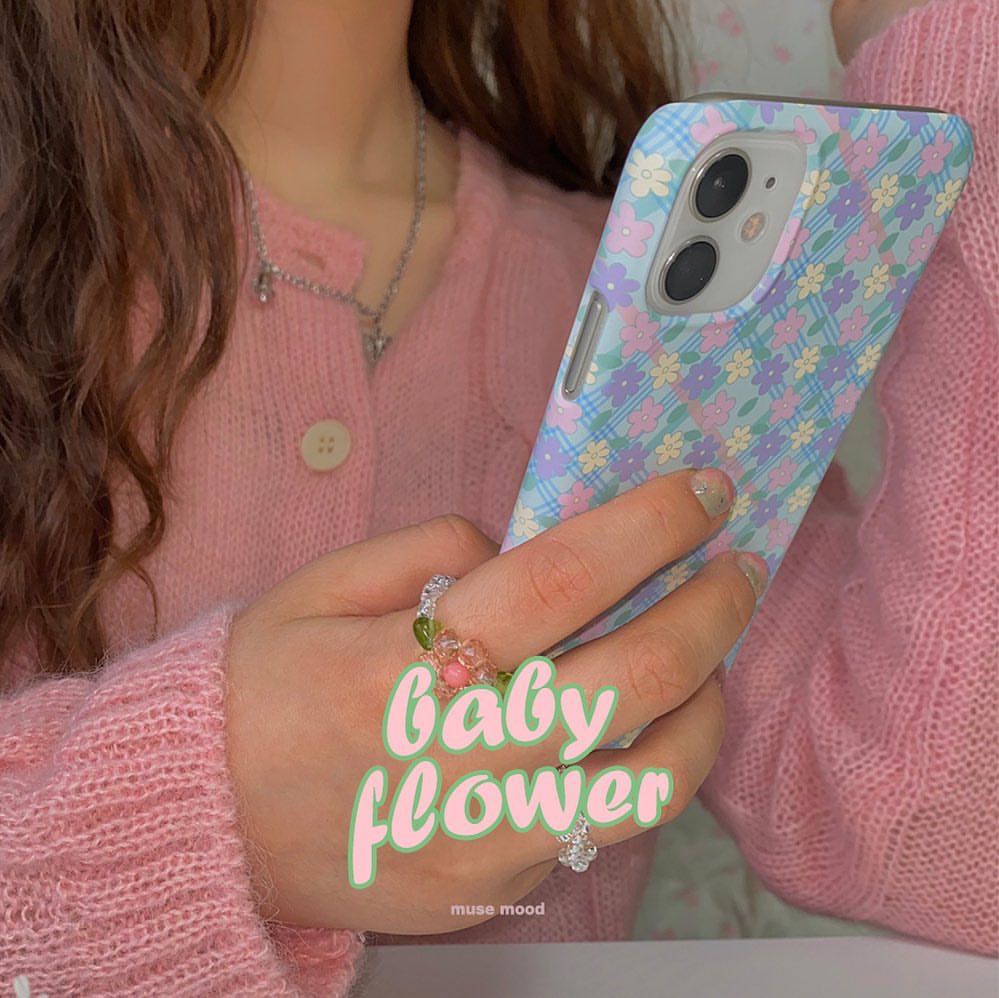 (Order)musemood Korea baby flower iPhone case half-pack hard case Korean style