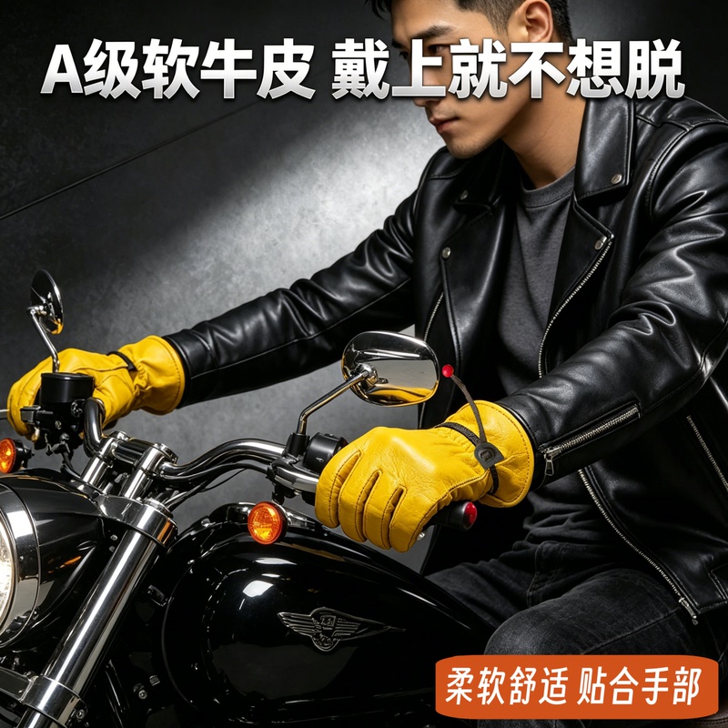 Pull-Tab Soft Leather Gloves for Riders, Windproof, Warm, Non-Slip Leather Gloves for Men, Yellow, Medium Size, Comfortable Motorcycle Gloves Pull-Tab Soft Leather Gloves for Riders, Windproof, Warm, Non-Slip Leather Gloves for Men, Yellow, Medium Size, Comfortable Motorcycle Gloves