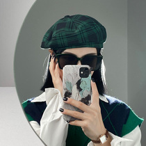 American and European Hui ins tide green plaid beret children British retro Net red Korean Joker painter hat autumn and winter