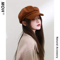 Meio Hui Japanese solid color wool berets Korean wild British retro Net red octagonal hat children autumn and winter
