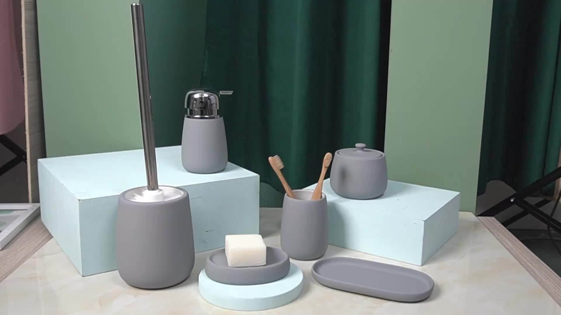 Aspire Ceramic Black Dot Ink Bathroom Set Bathroom Fivepiece Set Bathroom Accessories Sets