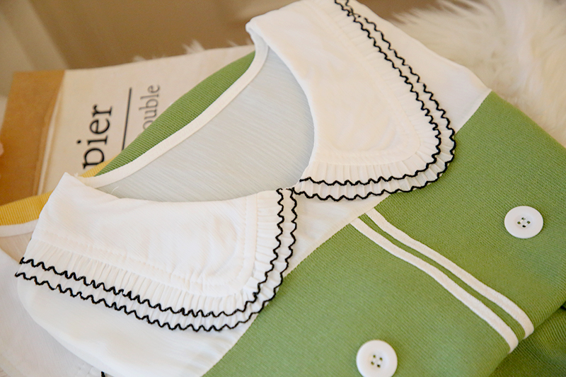 VK旗艦店 韓系娃娃領針織百搭拼接顯瘦排釦長袖洋裝