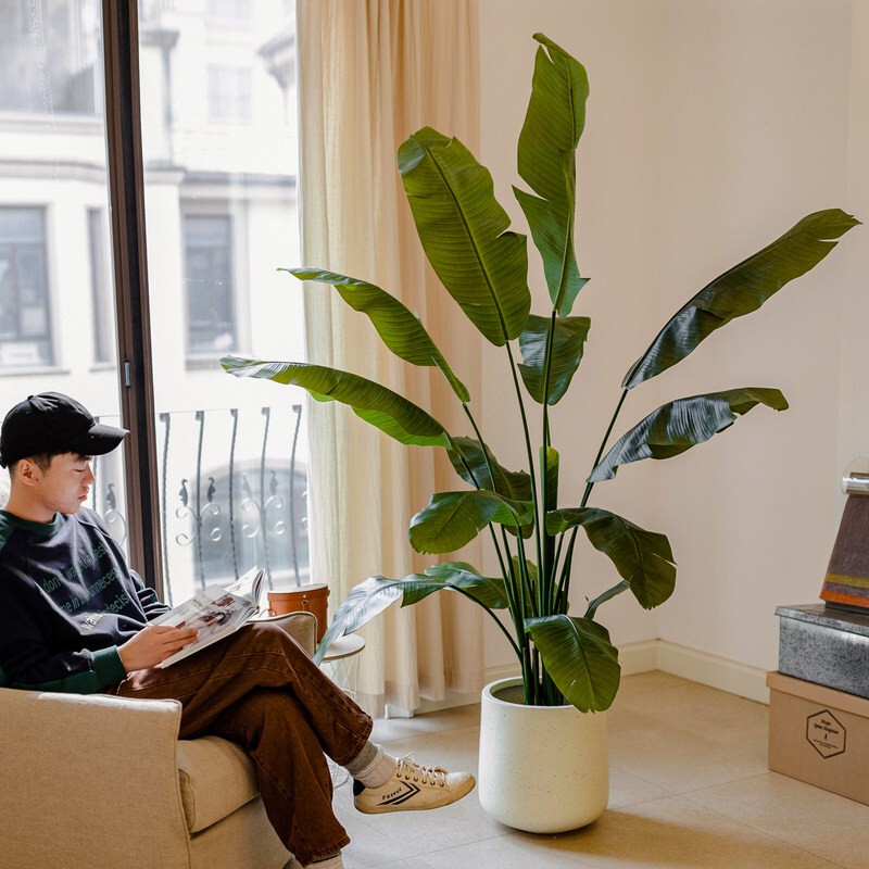 Large Artificial Green Plant Bird of Paradise Traveler's Banana Tree Banyan Tree Artificial Plant Large Indoor Living Room Floor-Standing Bonsai Tree