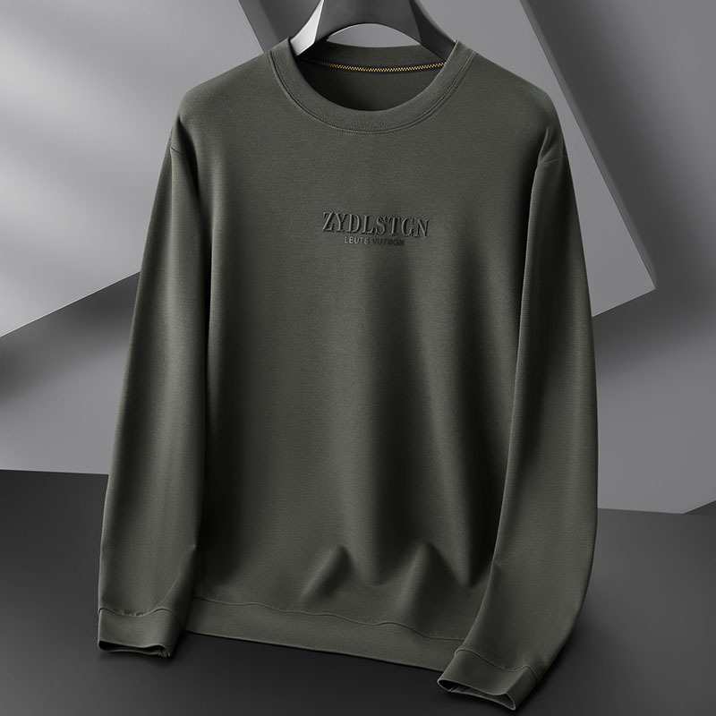 Plus Size Men's Round Neck Long Sleeve T-Shirt, Thin Style for Spring and Autumn, Loose, Fashionable, Casual Sweatshirt, Oversized Undershirt