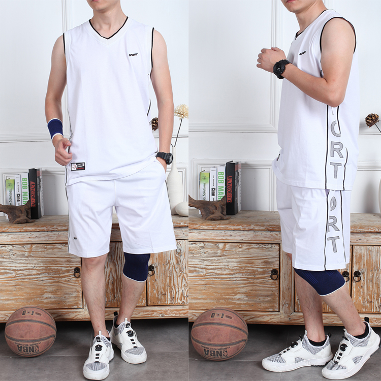 Mùa hè của nam giới không tay thể thao phù hợp với lỏng bông vest quần short đồng phục bóng rổ bông giản dị tập thể dục chạy quần áo quả bóng rổ da