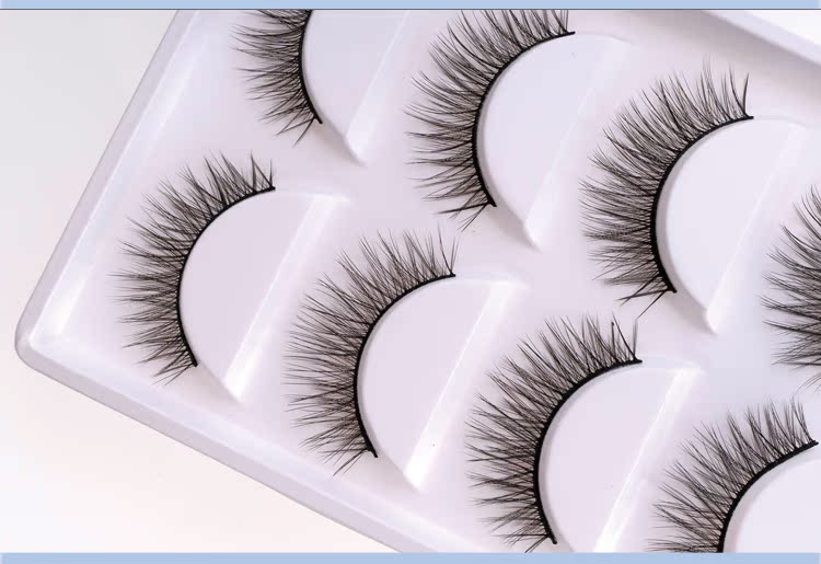Năm cặp lông mi giả 3D cứng cuống đôi mí mắt tự nhiên thực tế trang điểm nude dày mô hình đơn giản keo dán mi
