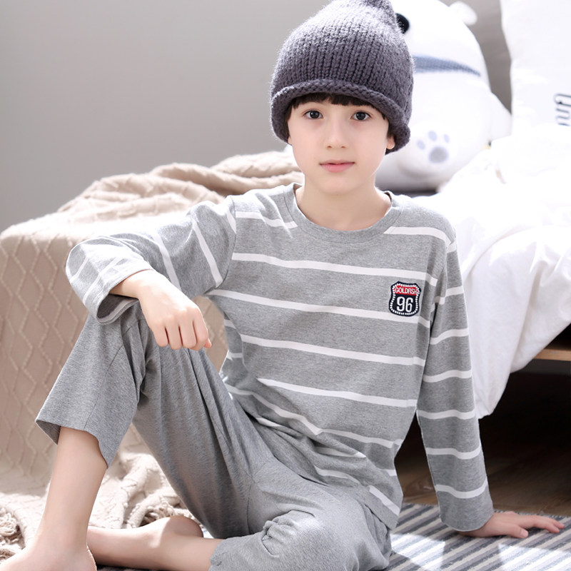 Child Sleepwear Spring Autumn Season Boy Cartoon Boy Pure Cotton Kid Autumn Winter Long Sleeve Big Boy 12 Year Old 15 Air Conditioning Suit 