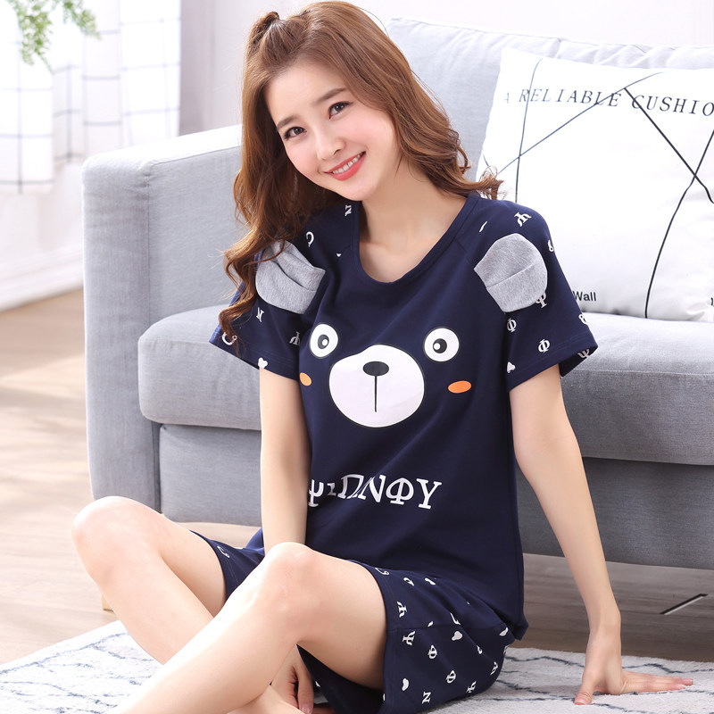 Lady Pyjamas Short Sleeves Pure Cotton Loose large size Summer thin Cartoon Korean Version Fat Mm Girl's Home Suit Suit