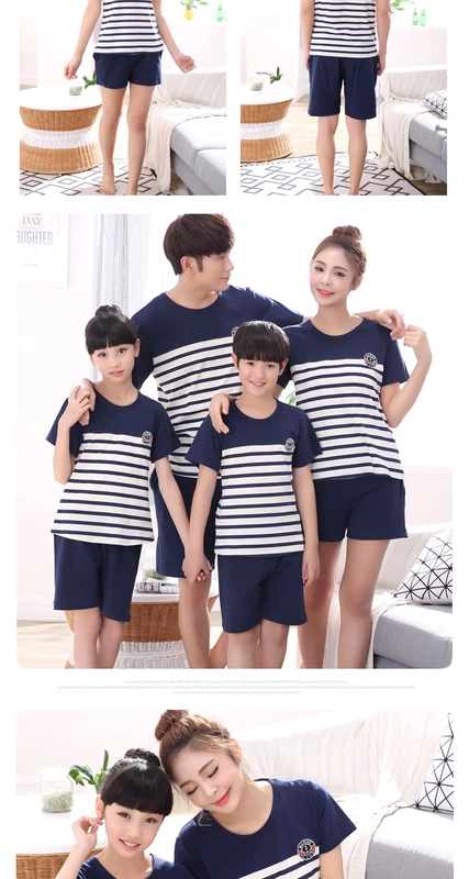 2018 gia đình mới của ba bộ đồ ngủ cotton mùa hè ngắn tay quần short phim hoạt hình mẹ và con gái cha mẹ và con dịch vụ nhà phù hợp với