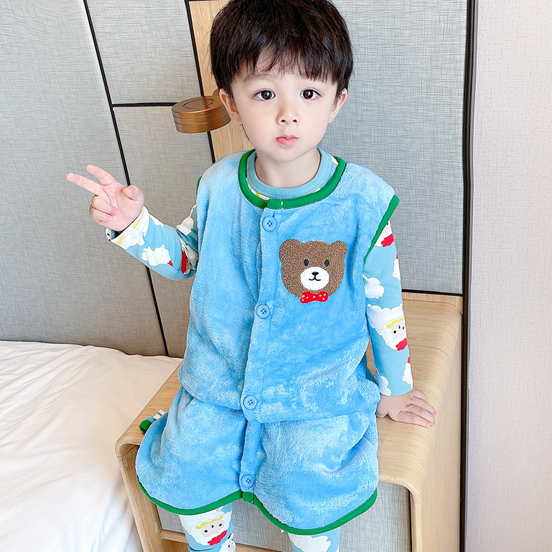 Autumn Winter Baby Sleeping Robe Sleeveless Warm Children Flannel Waistcoat for male and female children Home clothes Anti-cool and kicking vest