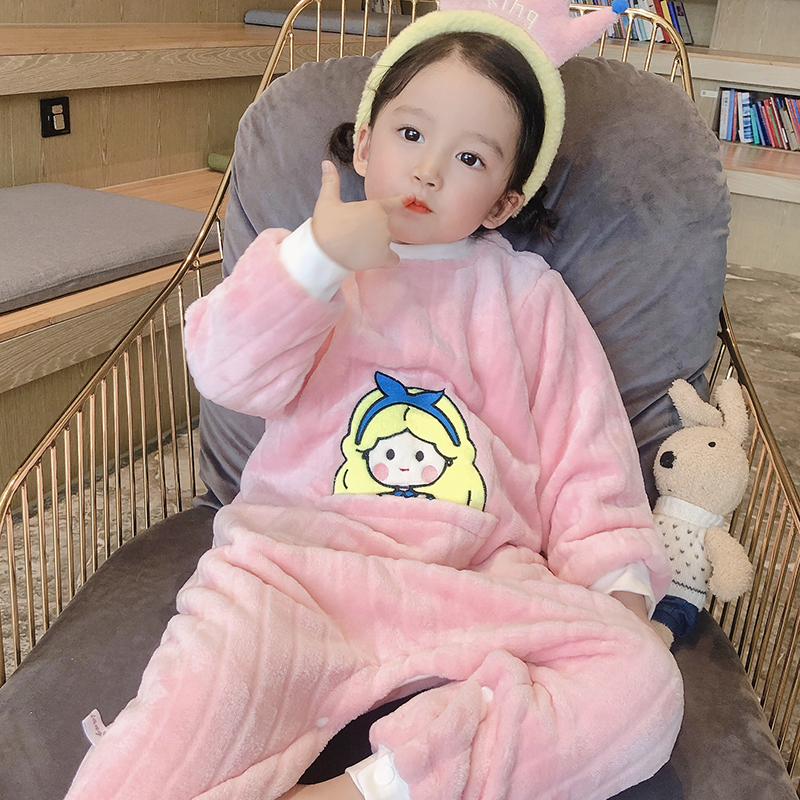 Children's sleepwear winter plus suede thickened girl male baby Coral Suede Warm Sleeping Bag 1 Anti-kick 3 years old
