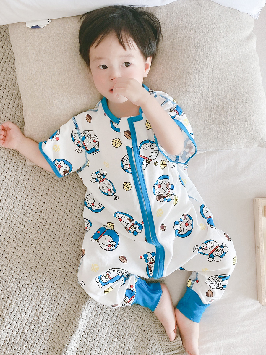 Baby sleeping bag Baby summer thin short-sleeved children's split legs anti-kick by boys cartoon air conditioning pajamas women pure cotton
