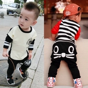 Bộ đồ trẻ em 2019 mới cho bé áo dài tay mùa xuân và áo len mùa thu cho bé Bộ đồ bé trai hai mảnh đẹp trai mùa hè thủy triều