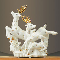 Family of three Deer Pendulum ceramic Home Decorative Living Room Wine Cabinet Office Wedding Gift Idea Opened