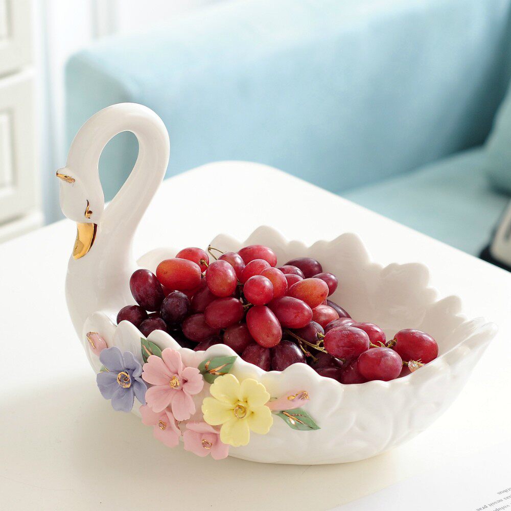 Swan Creative European Fruit Disk Living Room Tea Table Candy Box Household Ceramic Dry Fruit Snacks Wedding Celebration