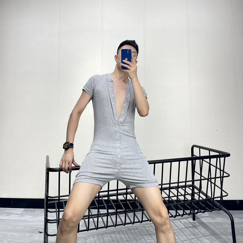 Qingshu 3079 Men's European and American Style Homewear Sports Sexy Jumpsuit Wrestling Base Layer Vest Casual Men's Pajamas