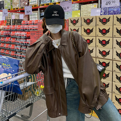 The 2026 Early Spring new women's brown spring and autumn new bestseller Maillard casual short leather jacket