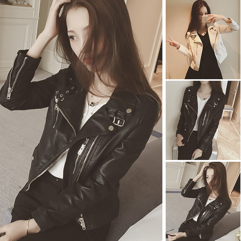 Haining small leather jacket women's short 2021 new spring and autumn Korean version of the Hong Kong style fashion motorcycle pu leather jacket